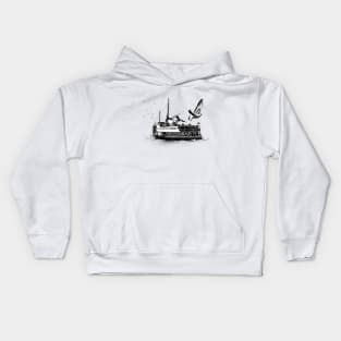 Boat and seagulls Charcoal Kids Hoodie